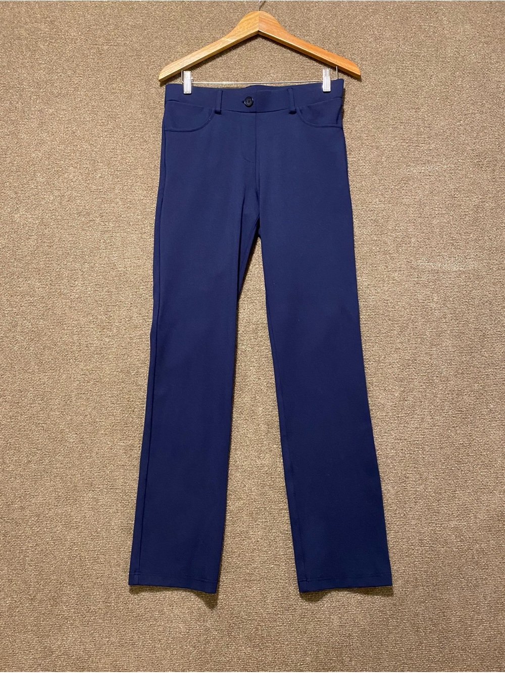 Betabrand Classic Straight-Leg Dress Pants in Navy Blue Size Medium